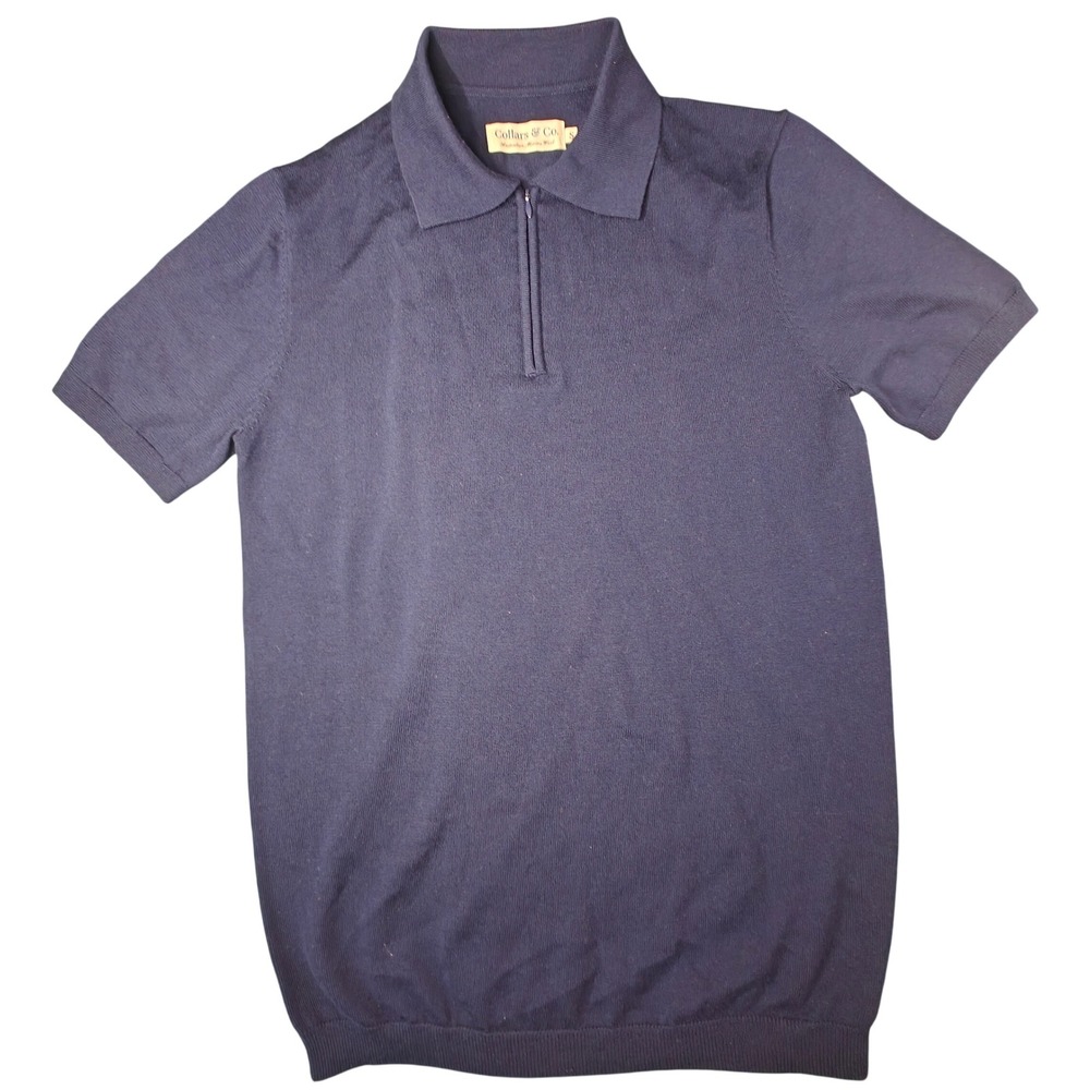 Collars & Co Mens Navy Blue 100% Merino Wool Quarter Zip Polo Sweater Size S